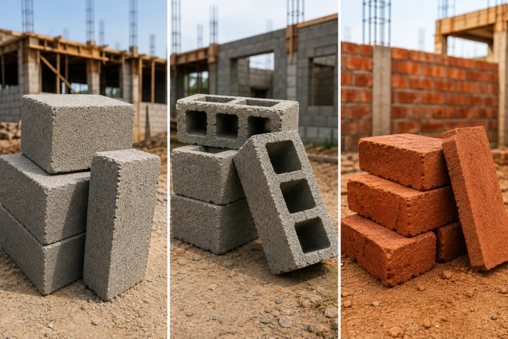 Solid Blocks, Hollow Blocks or Red Bricks